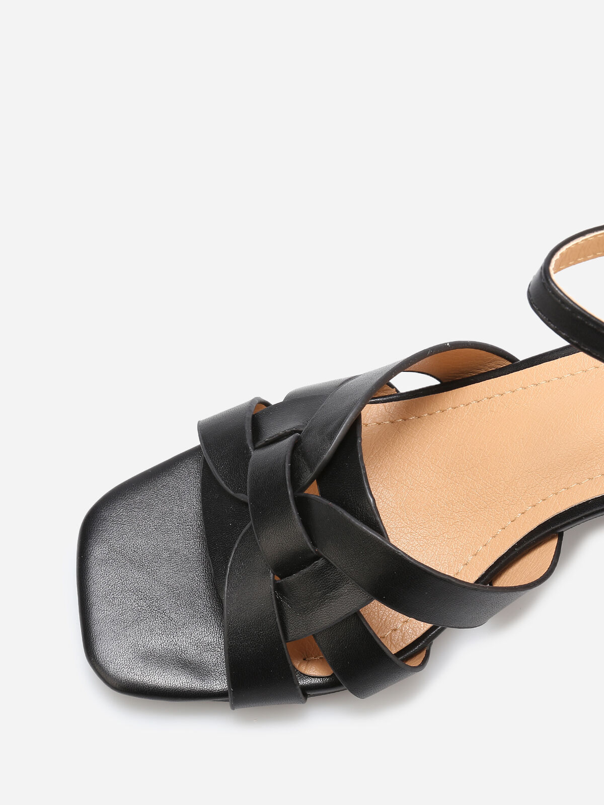 Sandales à brides entremêlées et détail doré- Noir