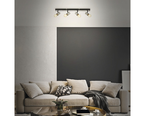 Plafondspot, 4-lichts, L 63 cm, zilver-antiek