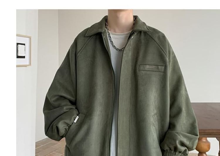 emeisa - Kraagloze raglan imitatiesuède jas met rits