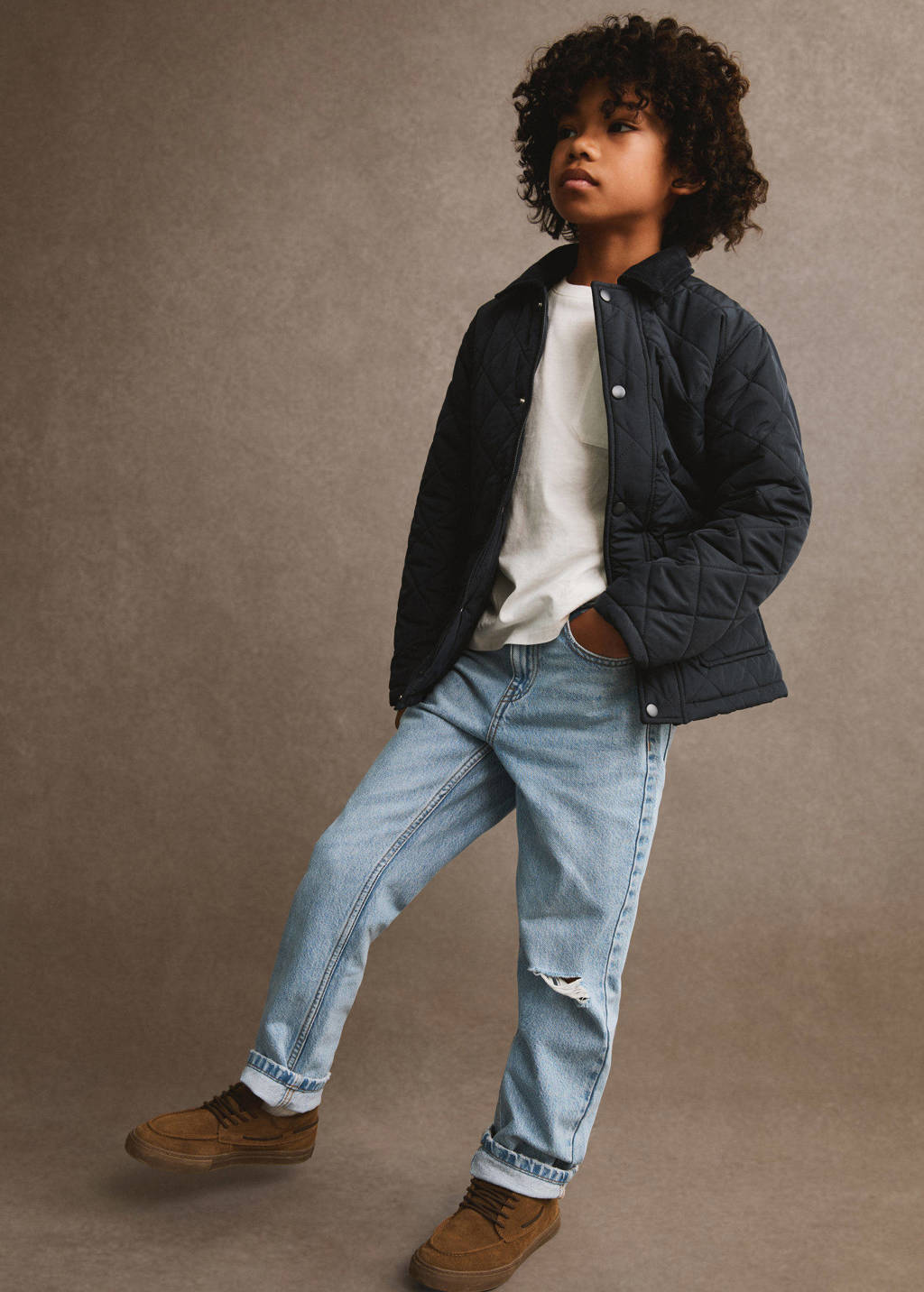 Mango Kids suède enkelboots cognac