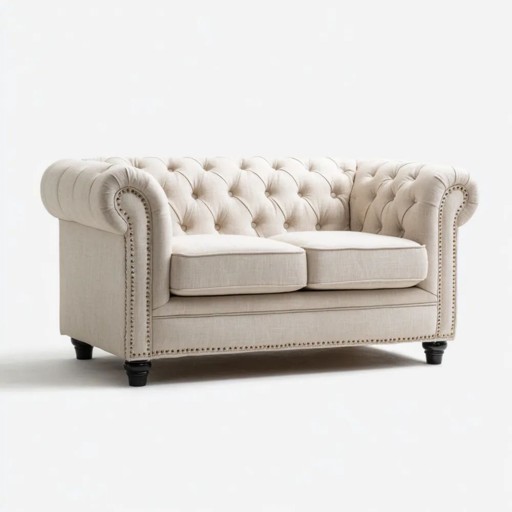 Zweisitzer-Sofa Stoffpolster 160x85x75 cm – Beige – Chesterfield Desig
