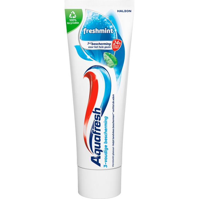 Aquafresh Freshmint 3-in-1 Tandpasta Voor Een Frisse Adem 75 ML Recyclebare Plastic Tube & Dop
