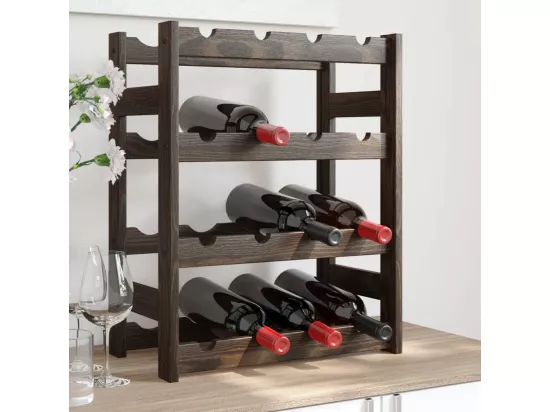 Casier à bouteilles pour 16 bouteilles noir bois pin solide