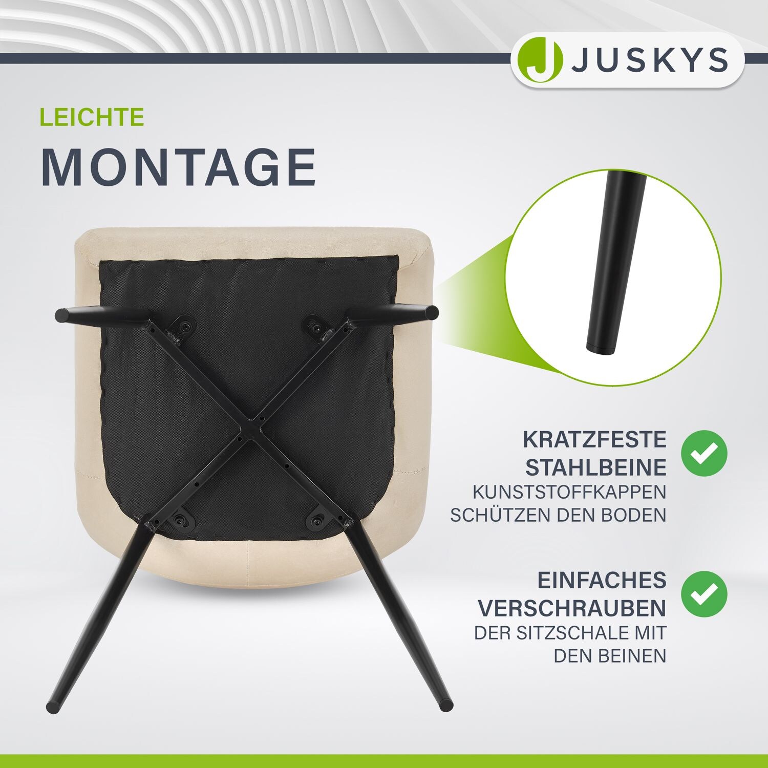 Juskys Esszimmerstühle Blanca 2er Set - Samt Stühle gepolstert - Stuhl Esszimmer & Küche Beige