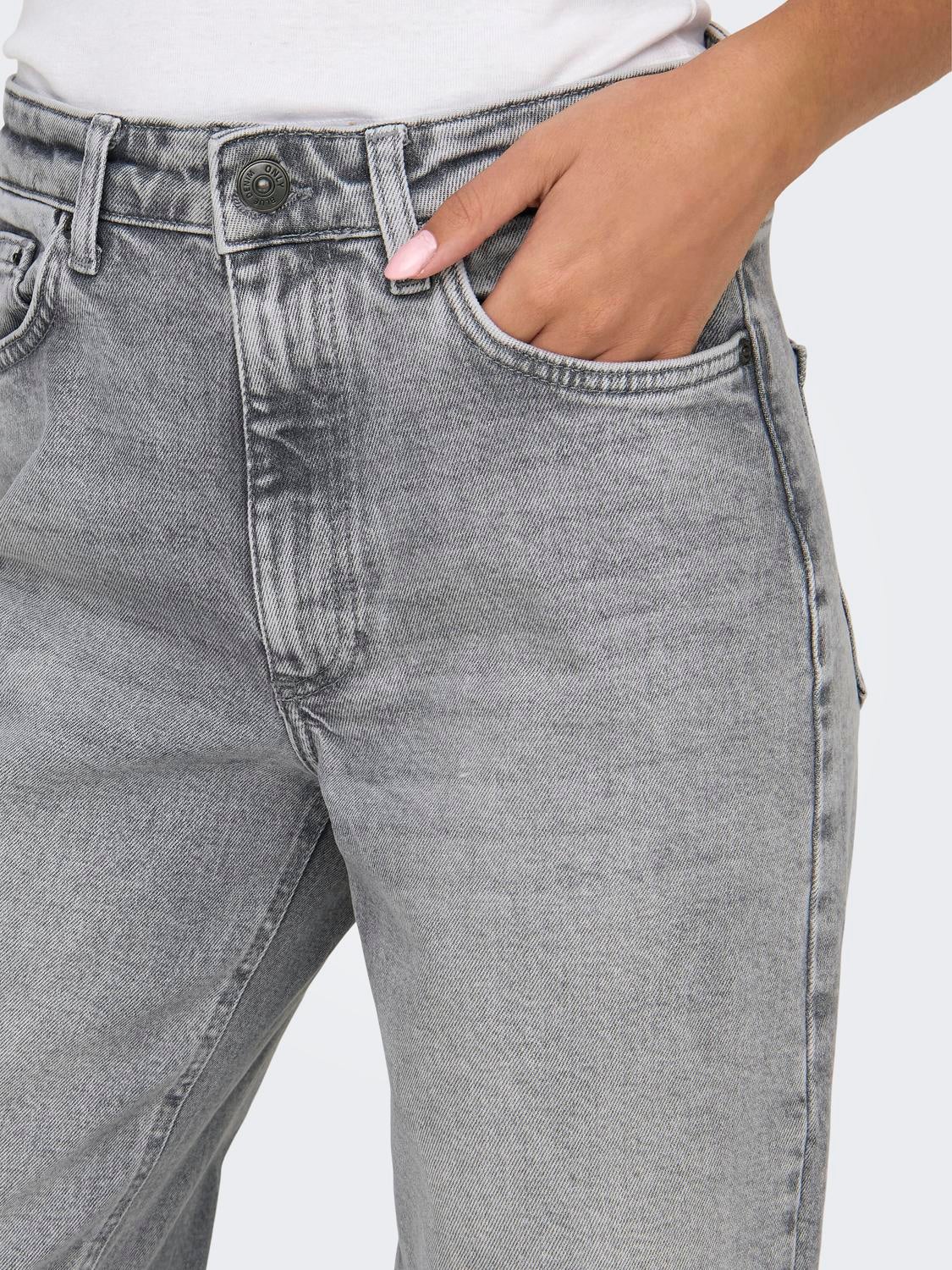ONLJUICY Hohe Taille Weiter Beinschnitt Jeans Medium Grey Denim