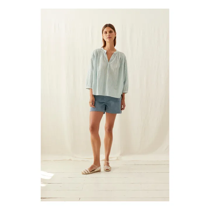 Louise Misha Blouse Jeannali Rayures Coton Bio - Collection Femme | Bleu