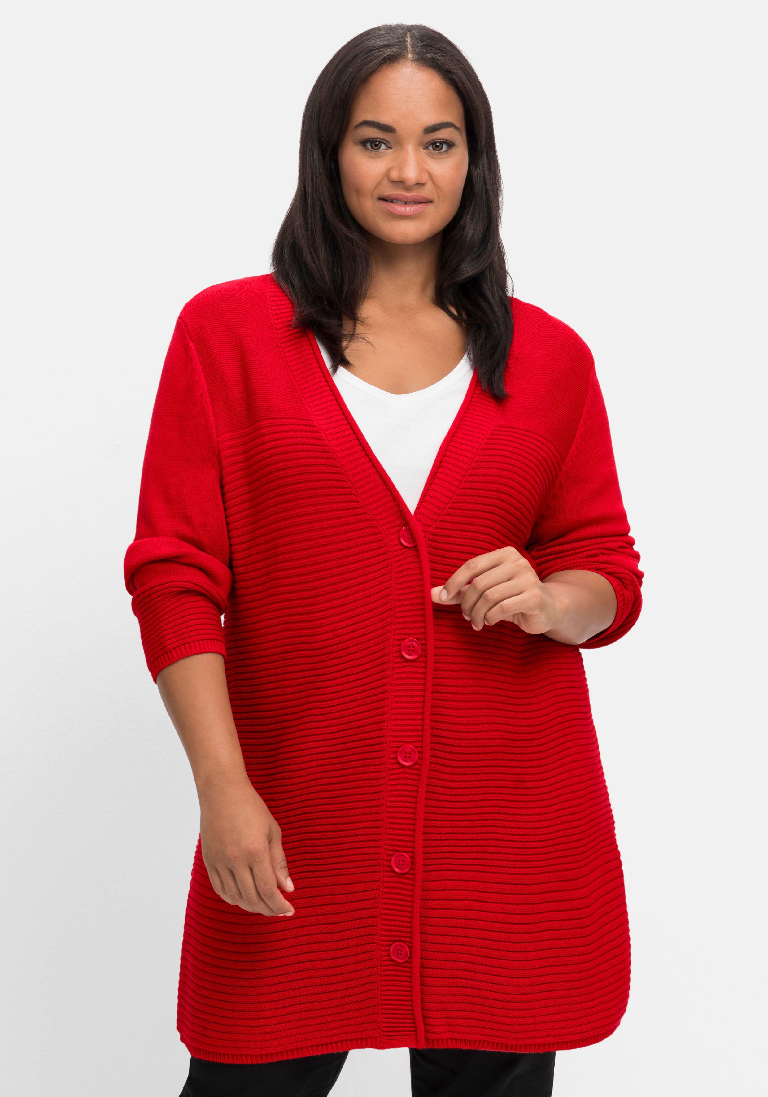Longstrickjacke im Strukturmix, mit V-Ausschnitt