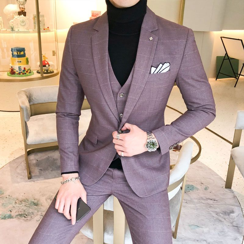 Bay Go Mall - Set: Geruite blazer met één knoop + enkelrijs vest + pantalon