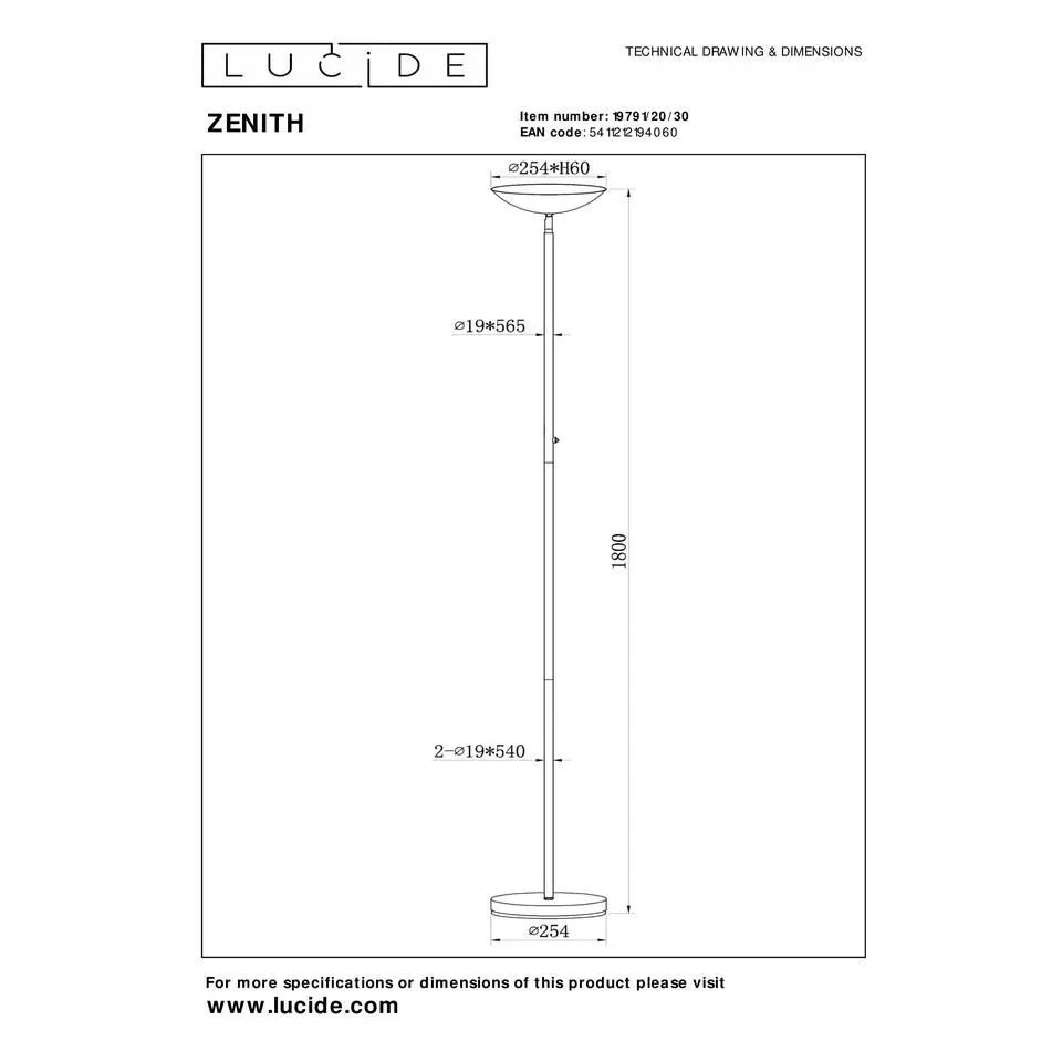 Lucide ZENITH Vloerlamp - Zwart