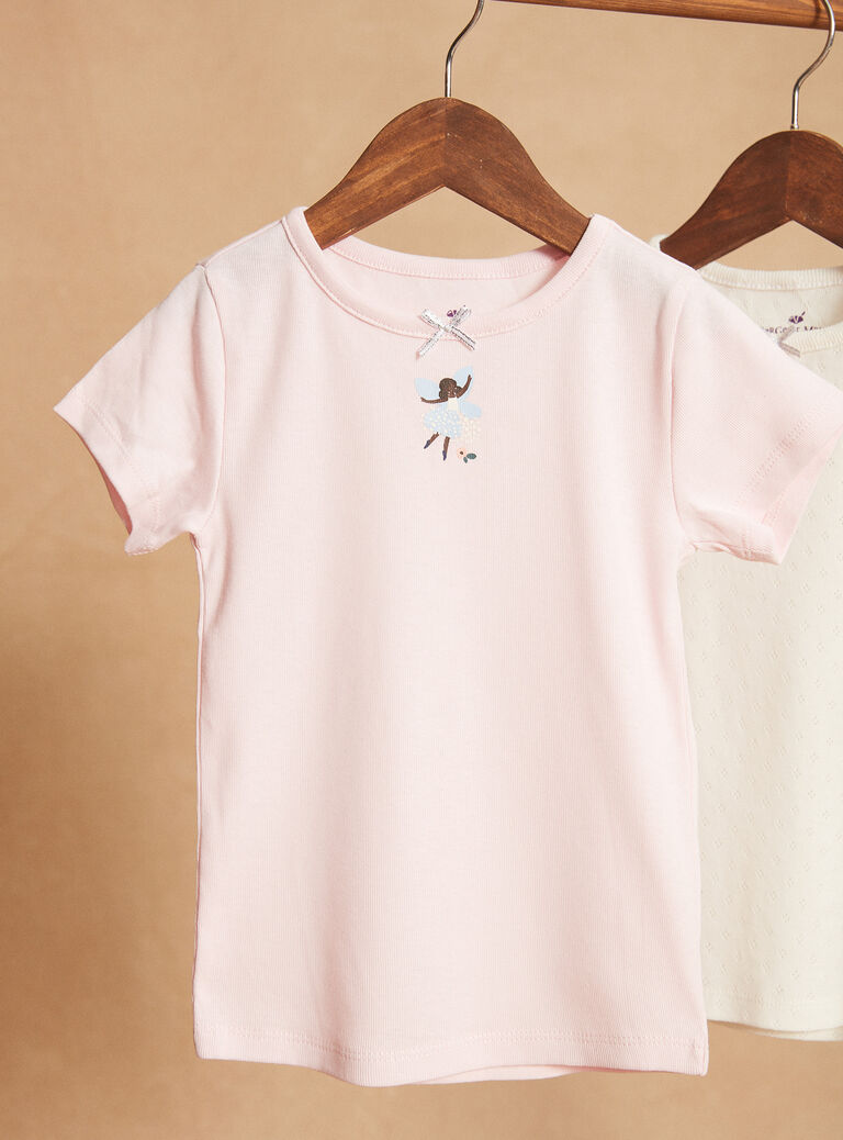 2 T-shirts écrus à motif danseuse