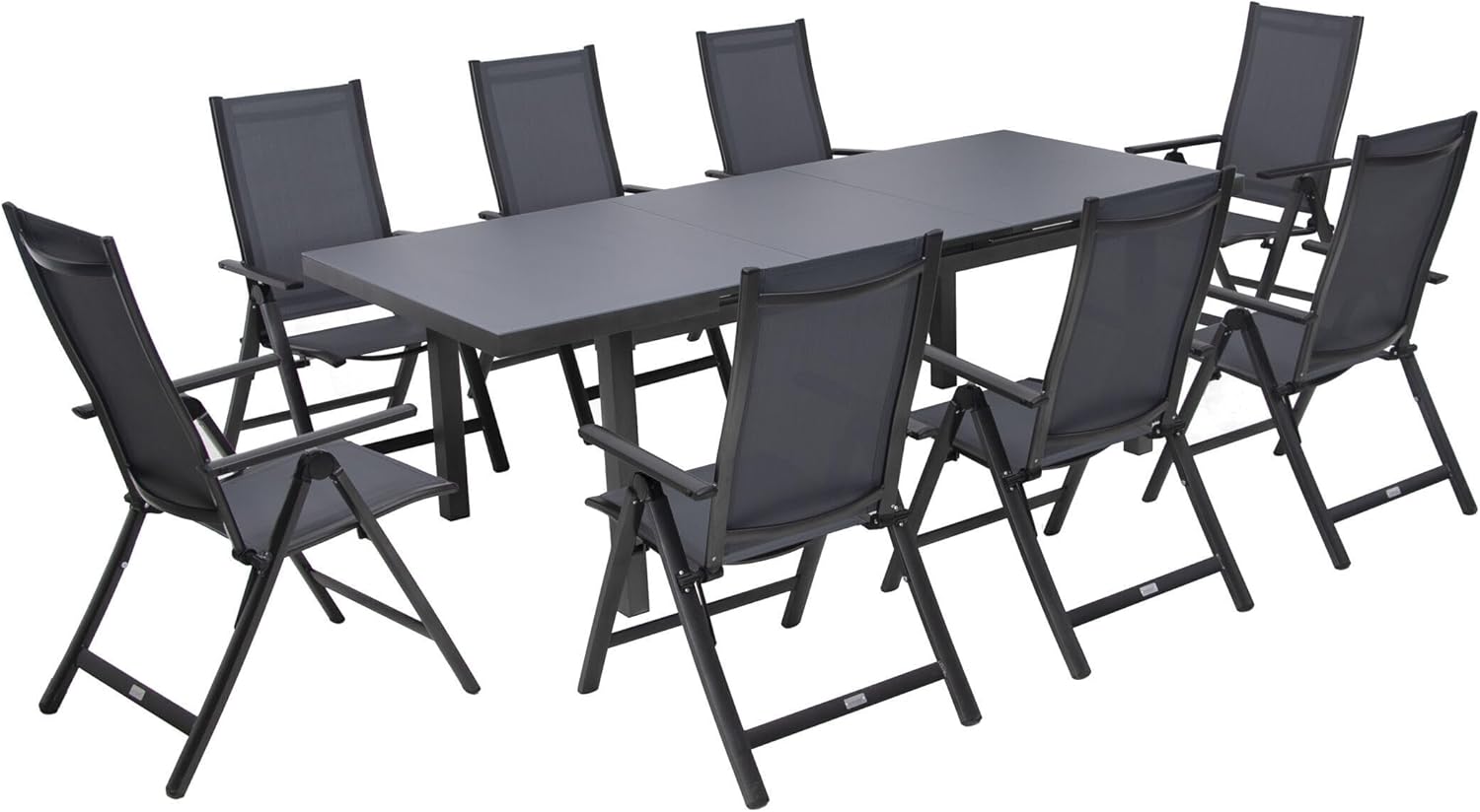 OUTFLEXX Premium Garten-Essgruppe, anthrazit/grau, Alu/Textilene, Ausziehtisch 180/240x100cm, 8 Klappstühle