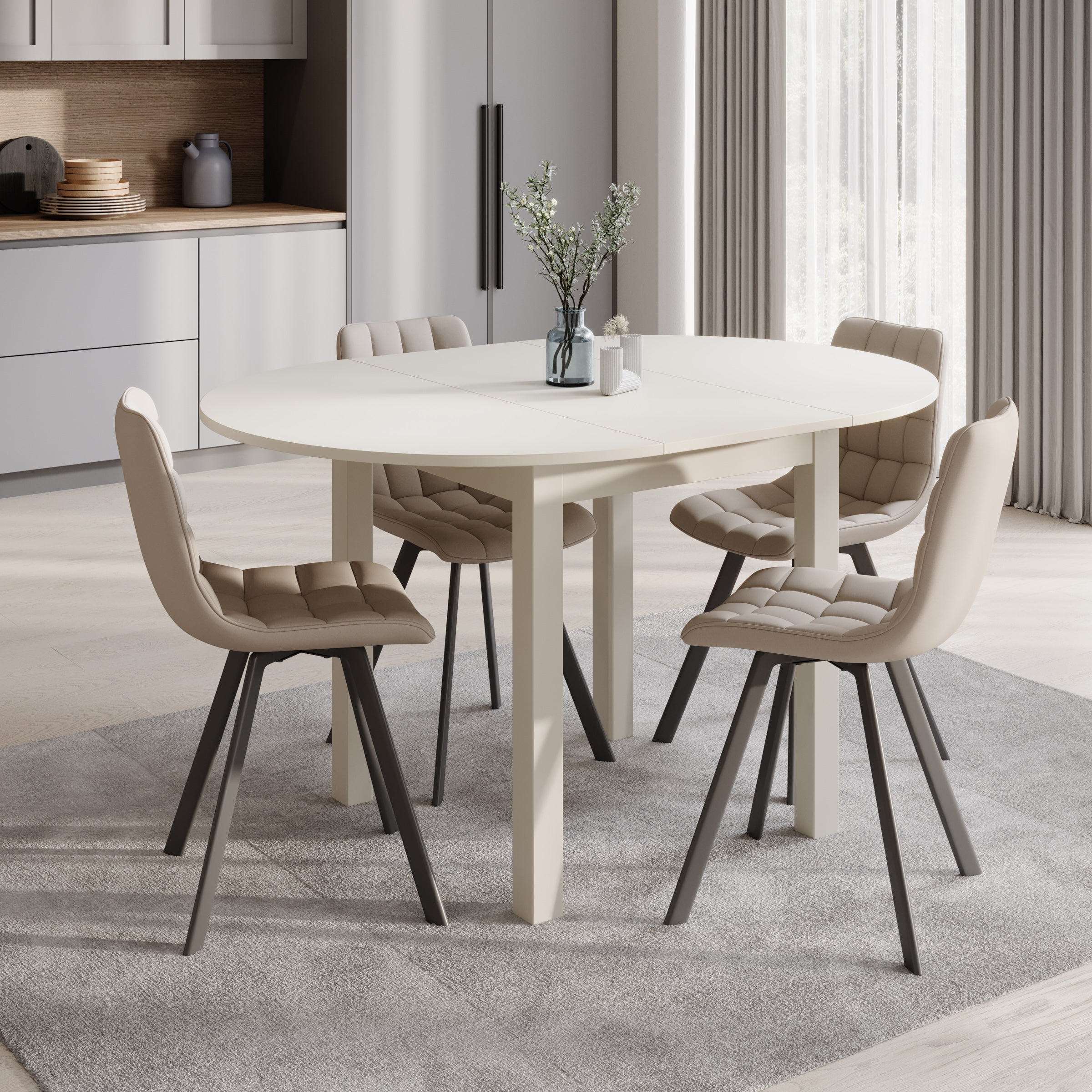 South - Eetkamertafel - Uitschuifbaar - Beige - 100x100x76 cm
