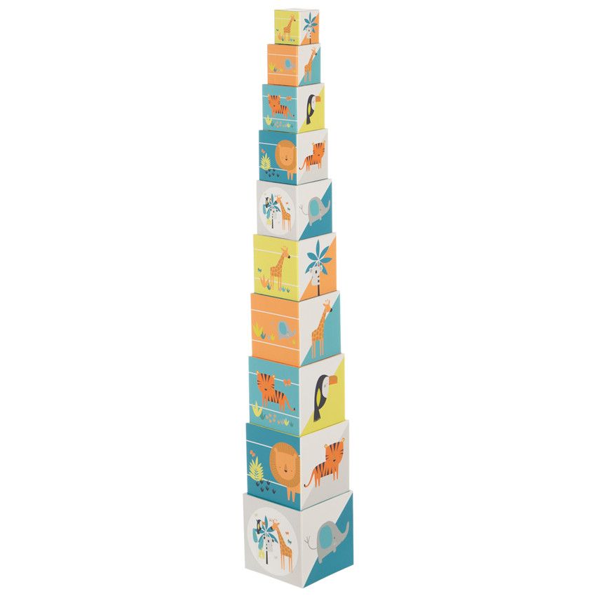 Jouet 1er âge cubes à empiler Crazy Jungle - Ecru