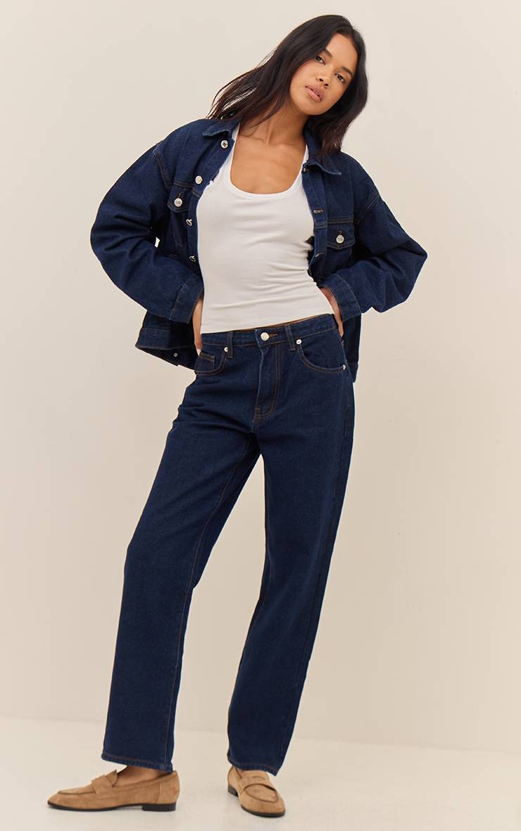 Bleu Indigo Prettylittlething Jean Droit Taille Haute