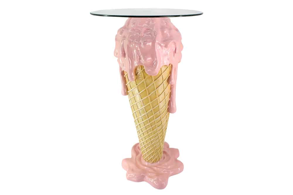 Einzigartiger Bartisch ICE CREAM 105cm beige rosa runde Tischplatte Glas handmade