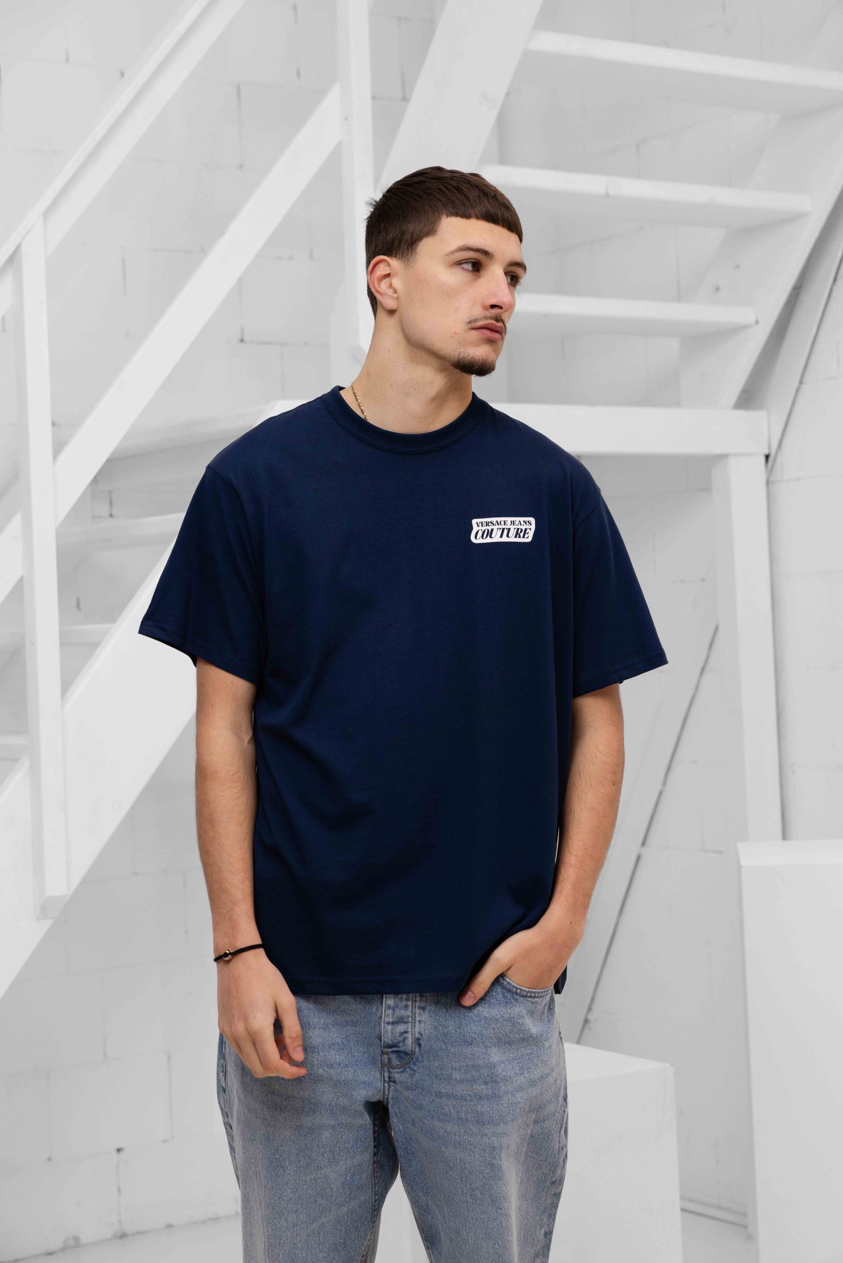 Versace Jeans Couture Square Logo Print T-Shirt Heren Donkerblauw