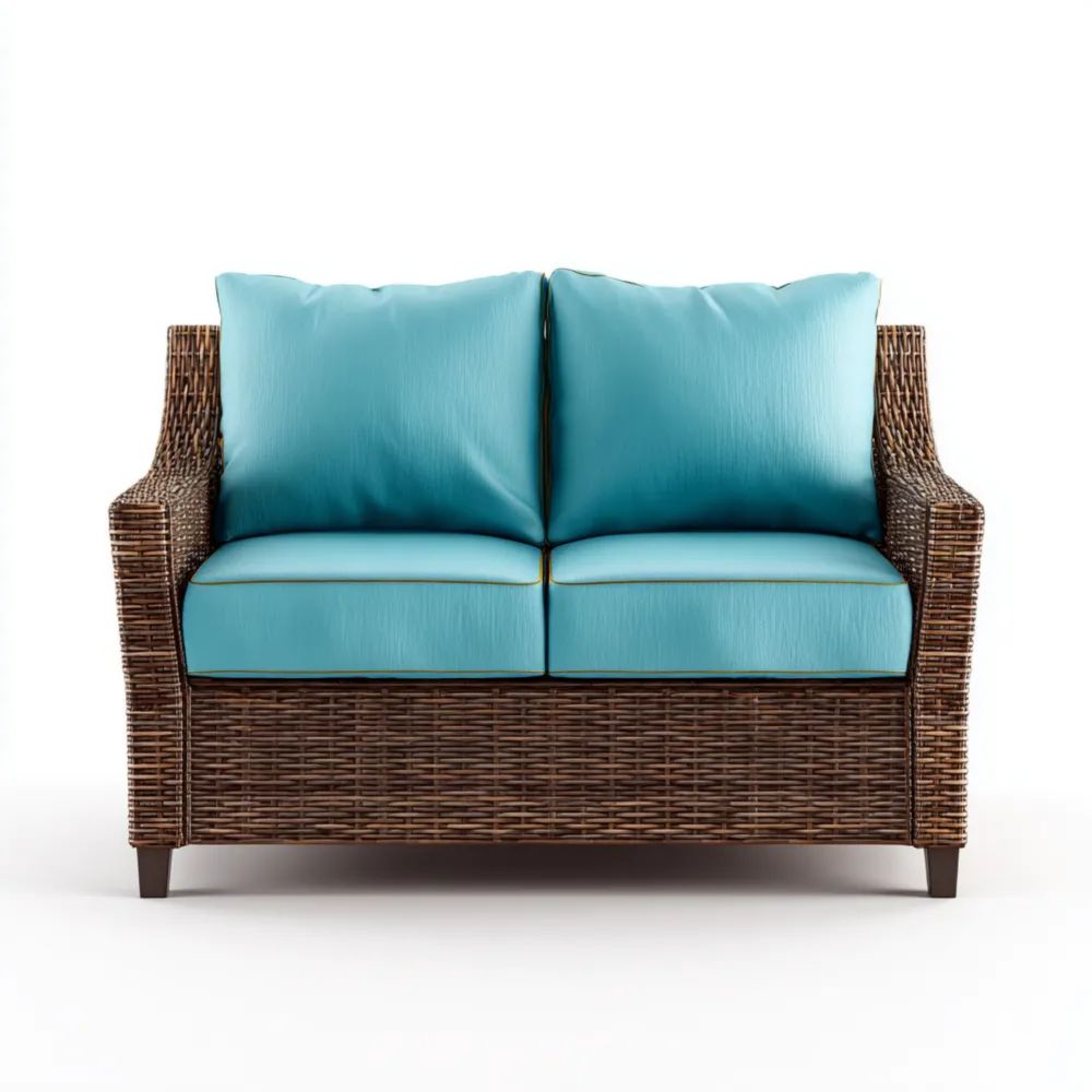 2-Sitzer-Gartensofa Rattan 120x80x75 cm – Braun/Blau – Modernes Design