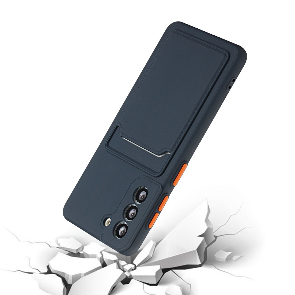Samsung Galaxy S21 FE 5G Gummi Case Hülle mit Kartenfach - Dunkelblau / Orange