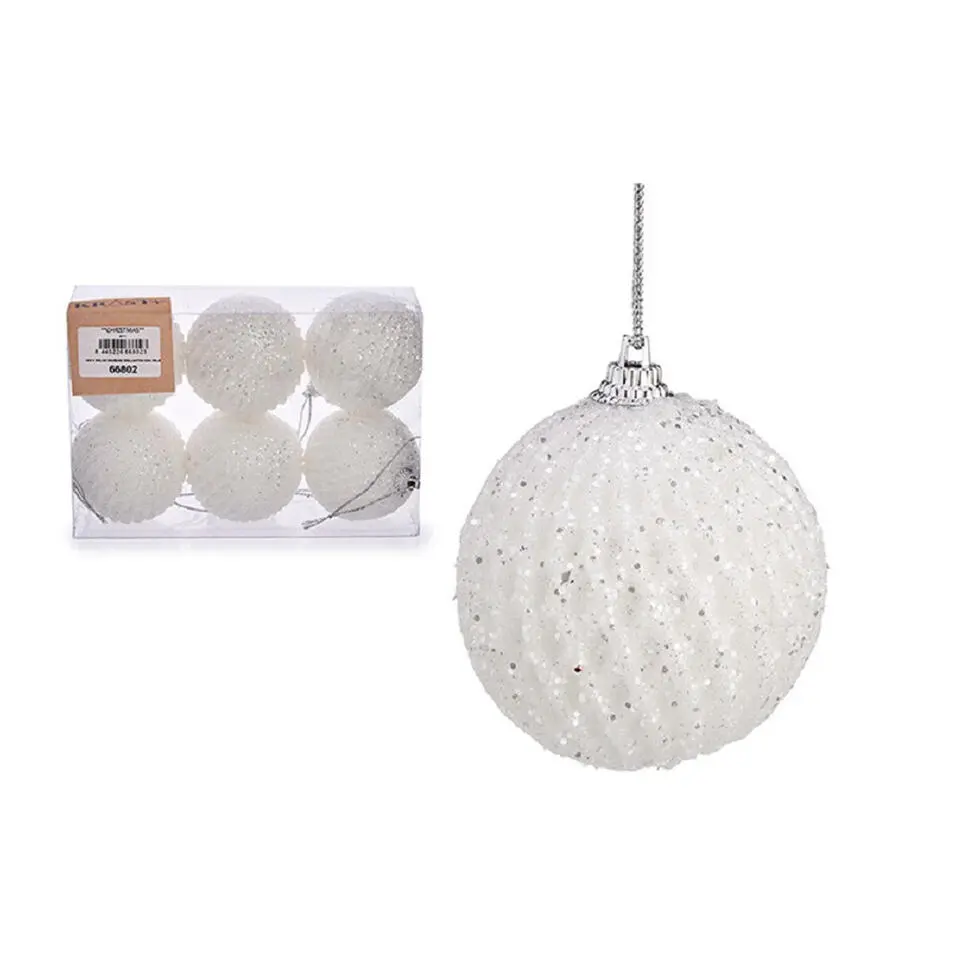 Krist  luxe kerstballen - 6x stuks - wit relief - kunststof-6 cm