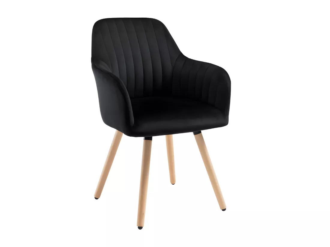 Lot de 2 chaises avec accoudoirs en velours et métal effet bois - Noir - ELEANA