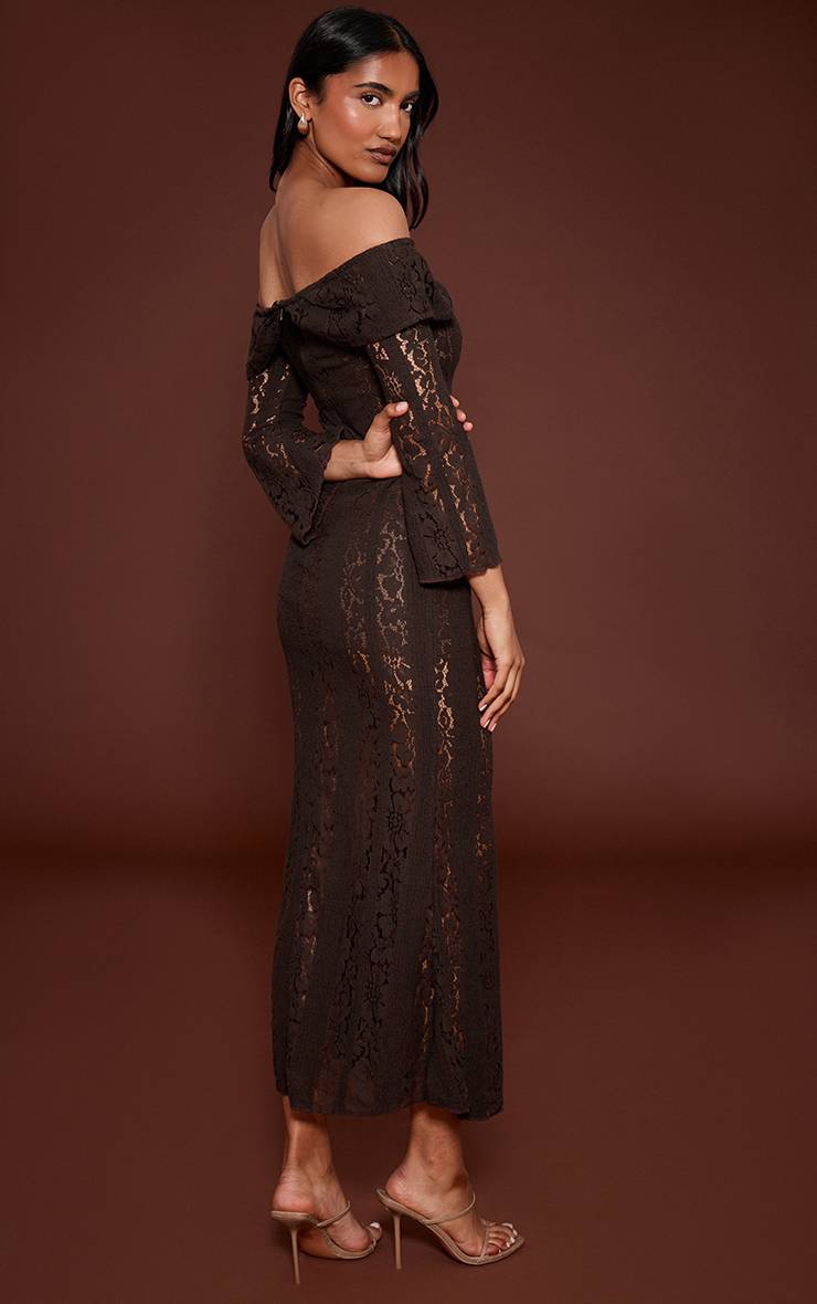 Chocolat Robe Longue Bandeau À Rabat En Dentelle