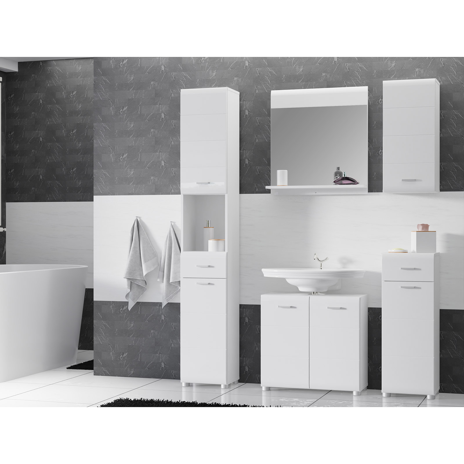 Hochschrank - weiß Hochglanz - 182 cm hoch