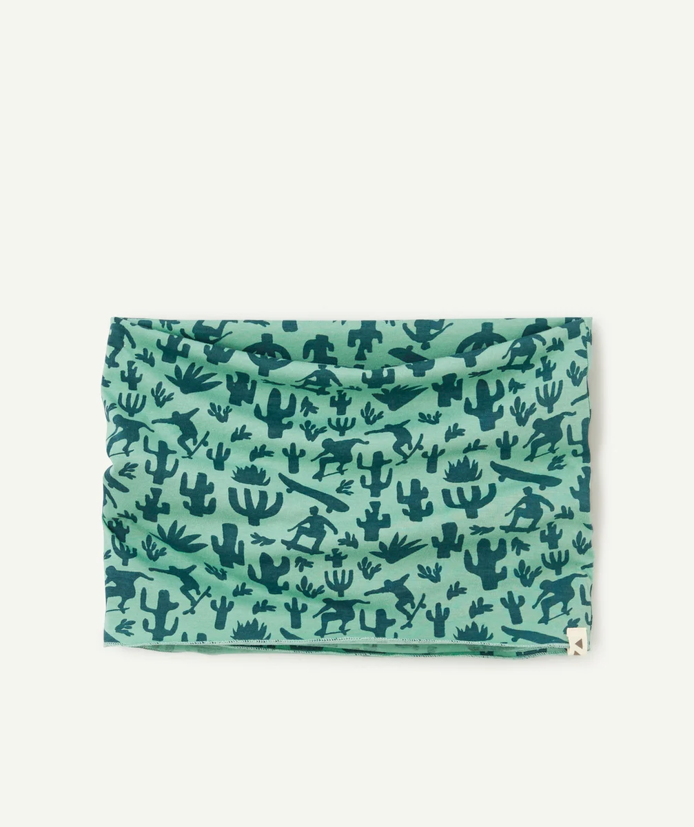 SNOOD GARÇON EN COTON BIO VERT AVEC IMPRIMÉ CACTUS