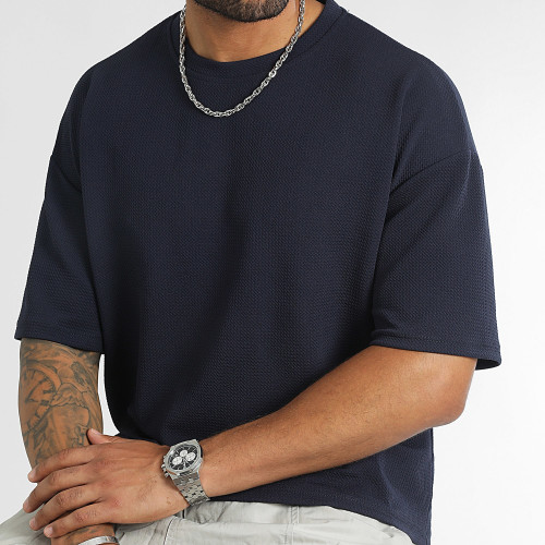 Tee Shirt Texturé Waffle Large 0376 Bleu Marine