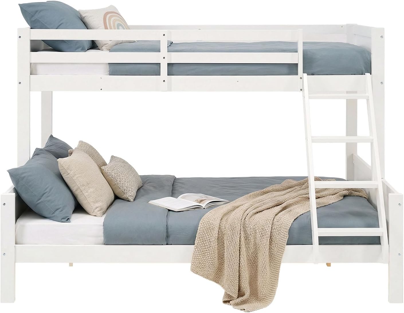 Homestyle4u Kinderbett 90x200 und 140x200 Hochbett Jugendbett Etagenbett 2 Kinder inkl. Lattenrost Kiefer Holz Weiß | Artikel 1898