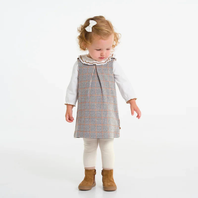 Robe chasuble à carreaux fantaisie bébé fille Gris ou noir