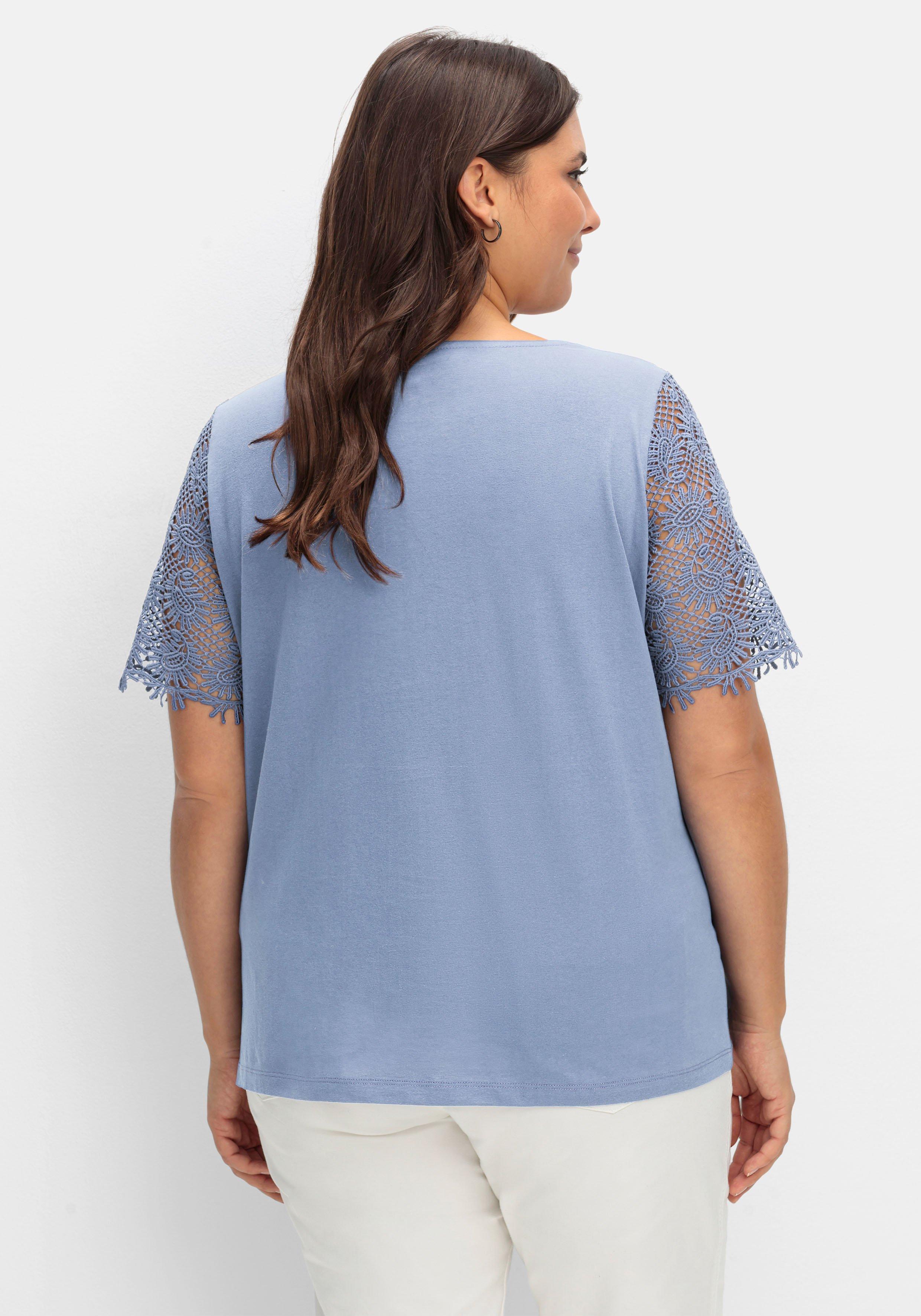 Shirt mit transparentem Spitzenbesatz