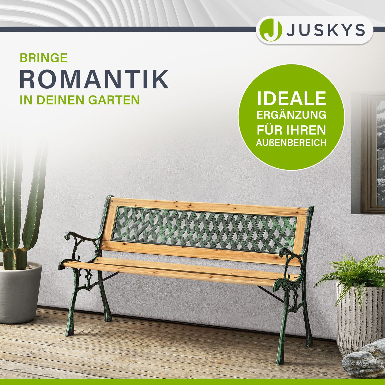 Juskys Gartenbank Pisa – 2-Sitzer Sitzbank mit Armlehnen & Rückenlehne – 122x54x73 cm