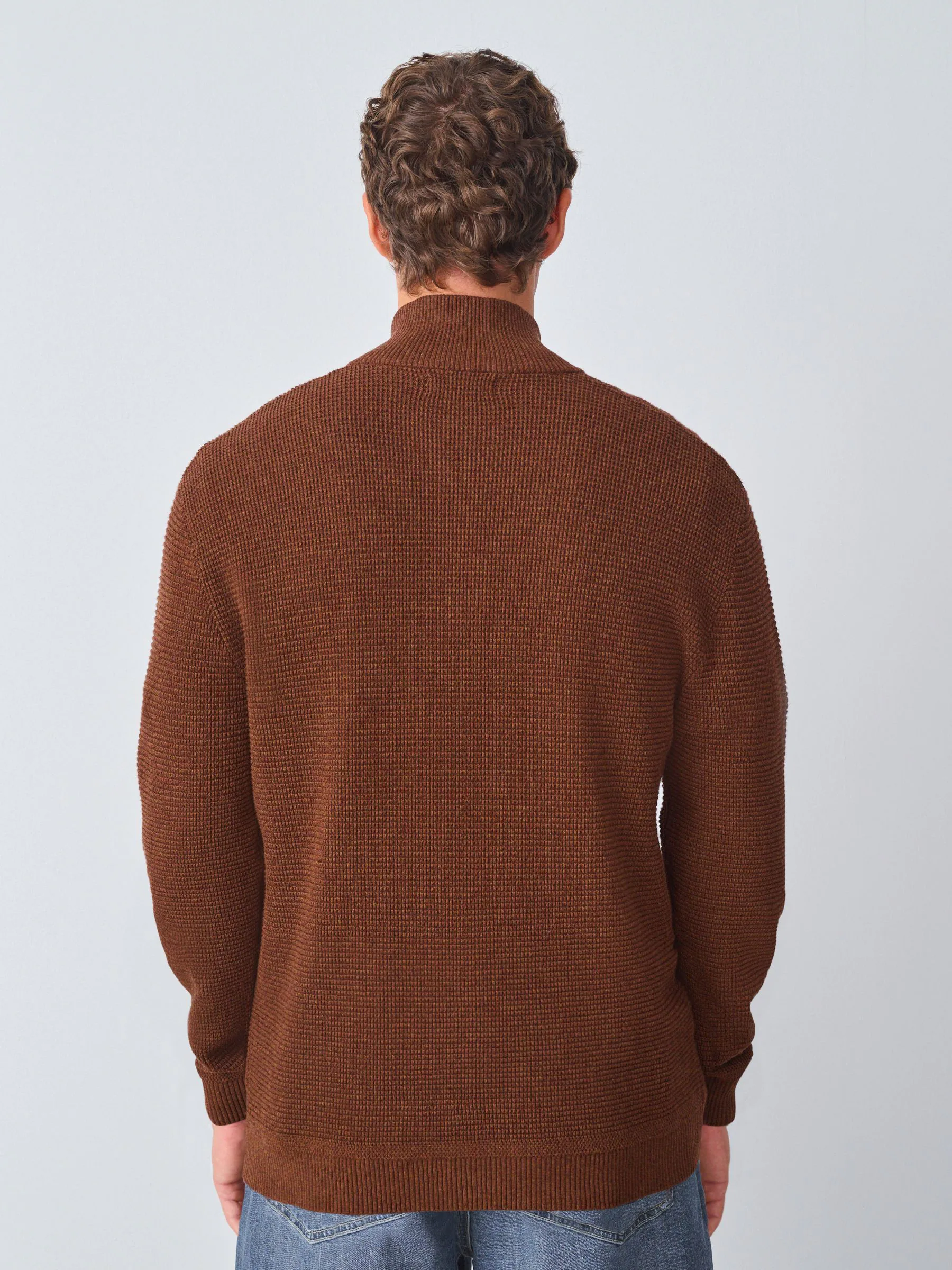 Lichtbruin - Hertlogo - Regular Fit 100% Cotton Textured Premium Quarter Zip Jumper