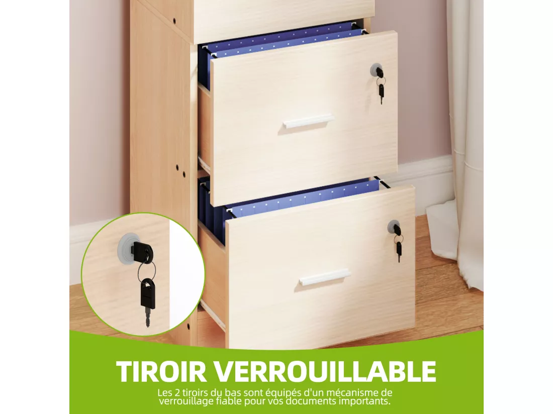 YITAHOME Caisson Bureau avec 4 tiroirs, 127,5 cm Armoire de Classement Verrouillable, Armoire pour Format A4, Couleur du bois