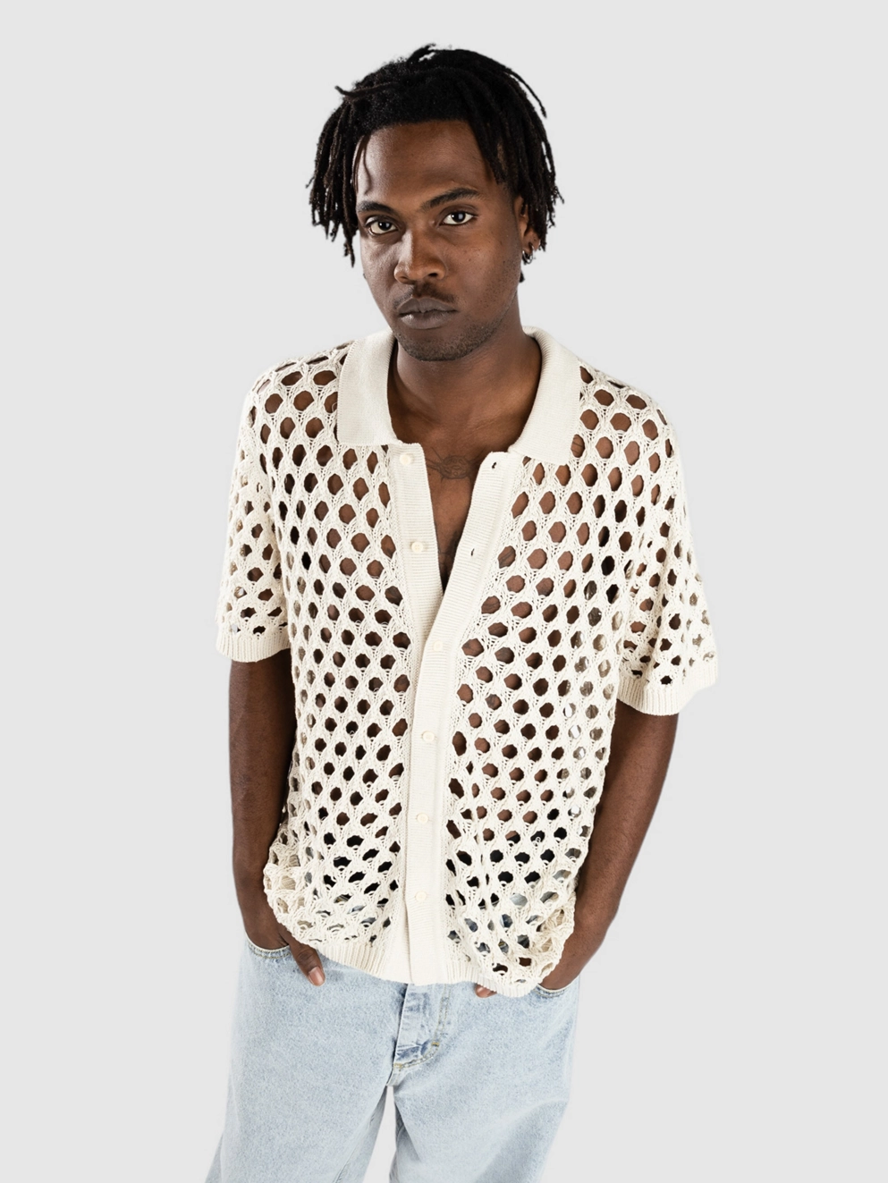Monet Skateboards Reed Crochet Button Up Shirt natural