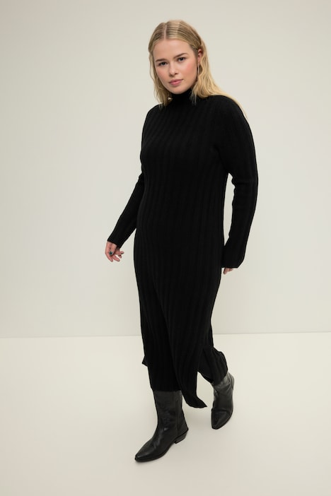Maxikleid, Slim Shape, Rippstrick, Stehkragen, Langarm