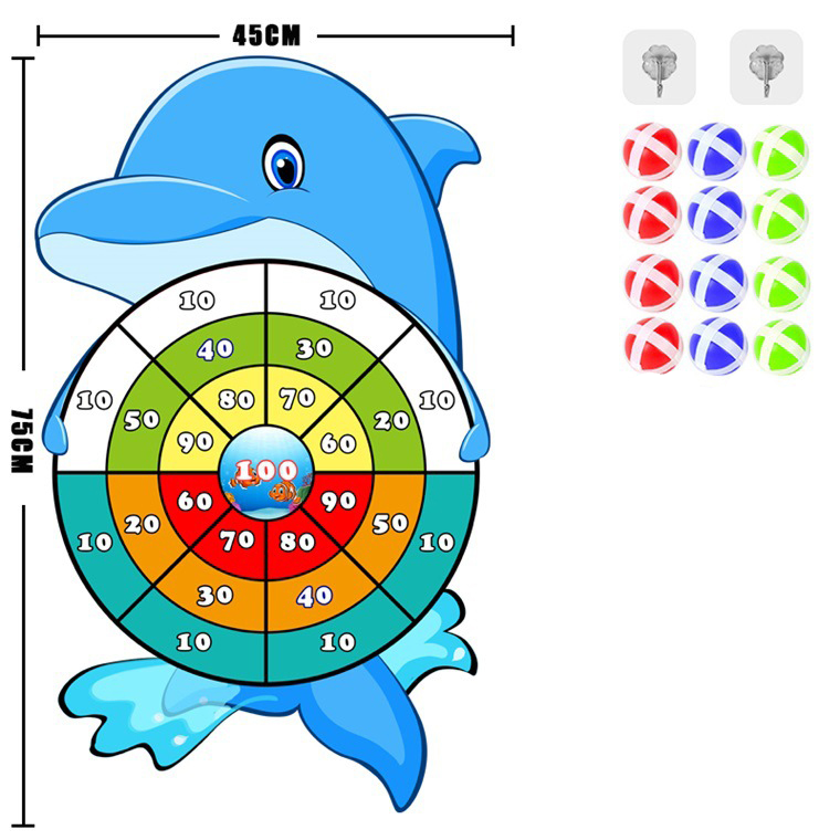 (13-tlg. Set) 75x45cm Kinder Filz Dart Spiel Klett Dartscheibe Wurfspiel inkl. Bälle - Delfin