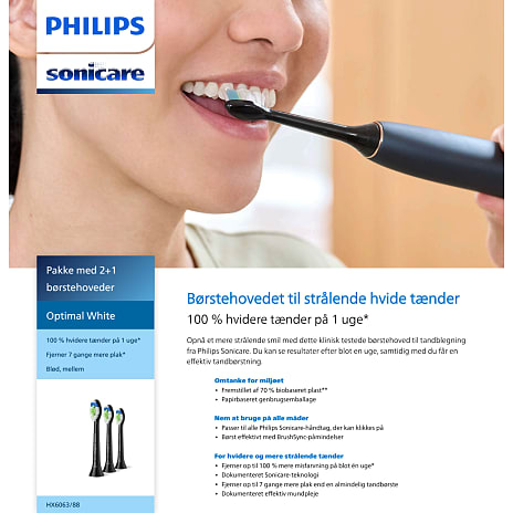Philips Sonicare W2 Optimal White tandbørstehoveder 3-pak - sort