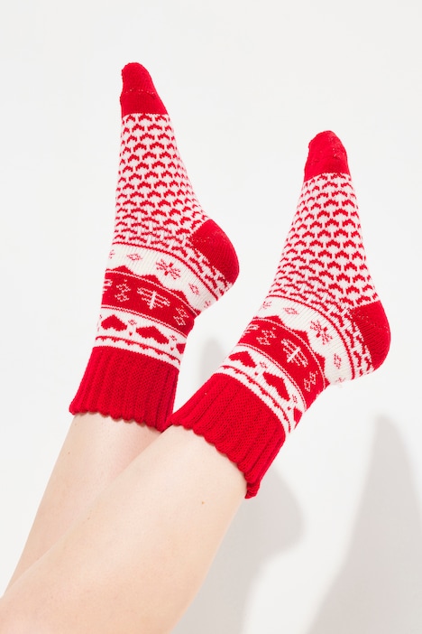 Kuschelsocken, Weihnachtsmuster, Rippbündchen