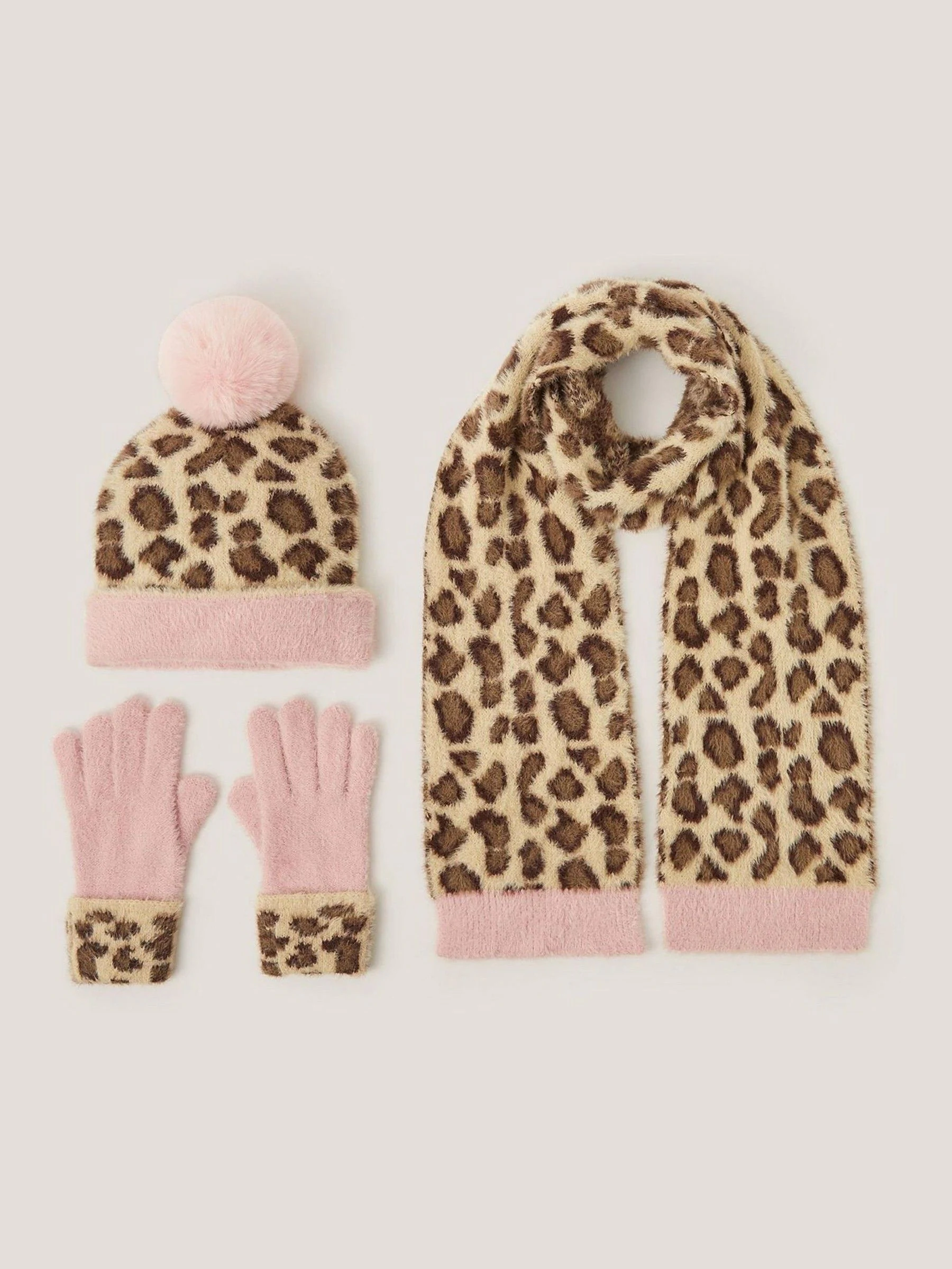 Monsoon Luipaardprint Muts, Sjaal & Handschoenen Set