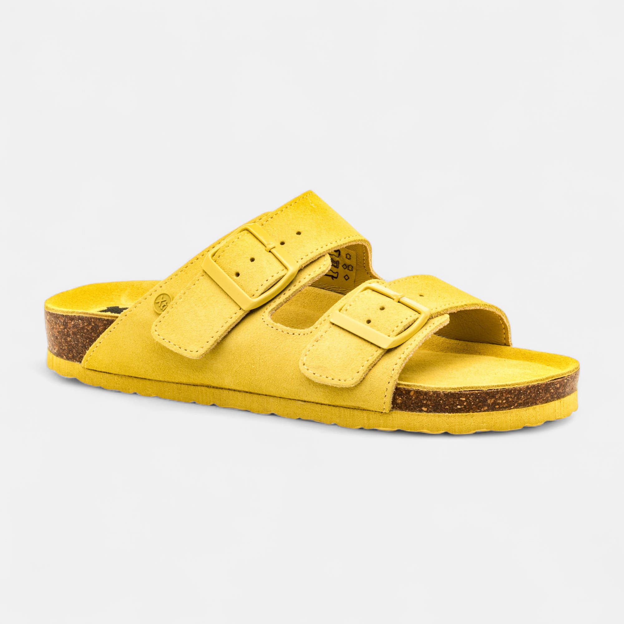 Mules semelle liège Femme en cuir jaune