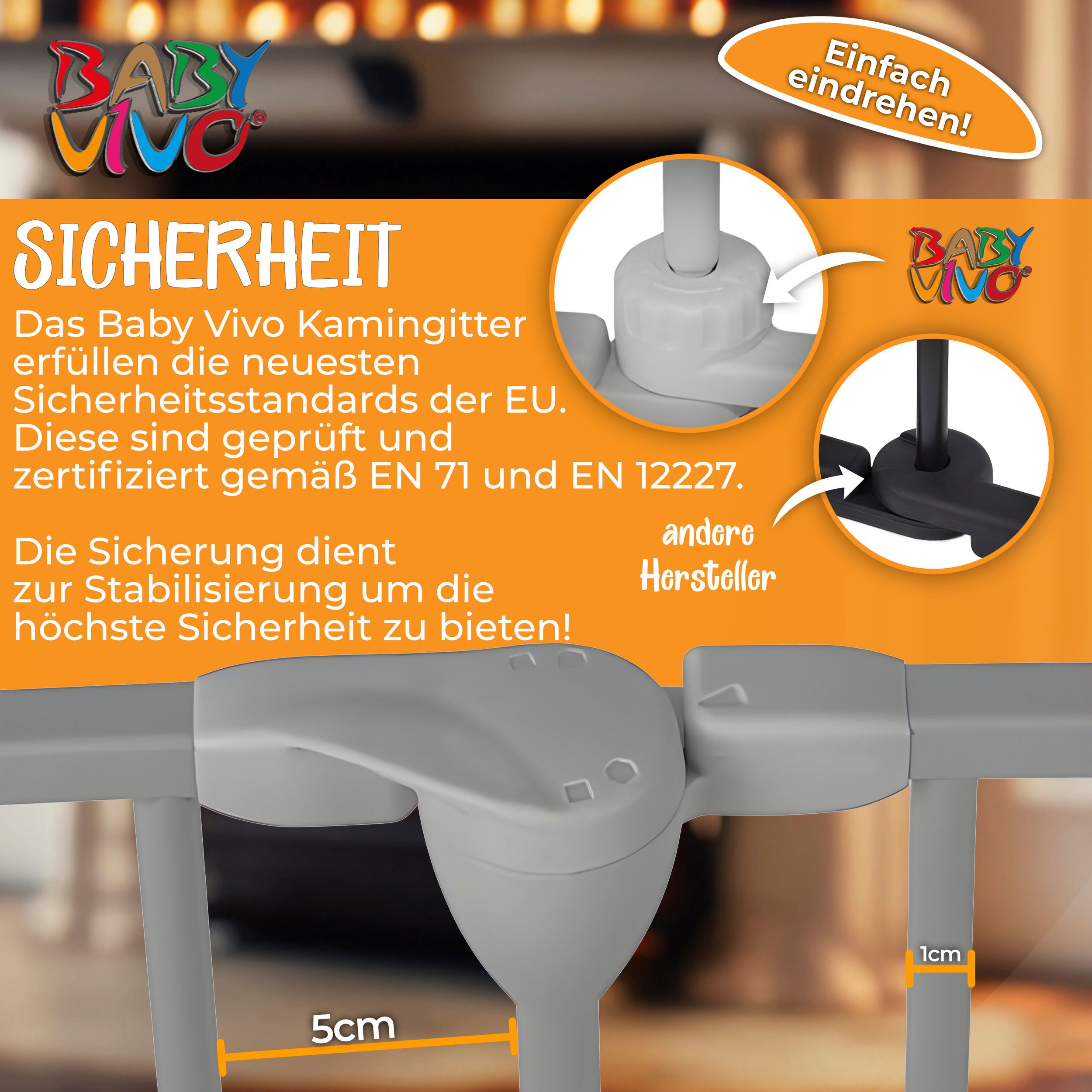 Baby Vivo Kaminschutzgitter 380 cm XXL / Absperrgitter 5+1 mit Tür in Stahlgrau (5 Elemente und eine Tür) - PREMIUM