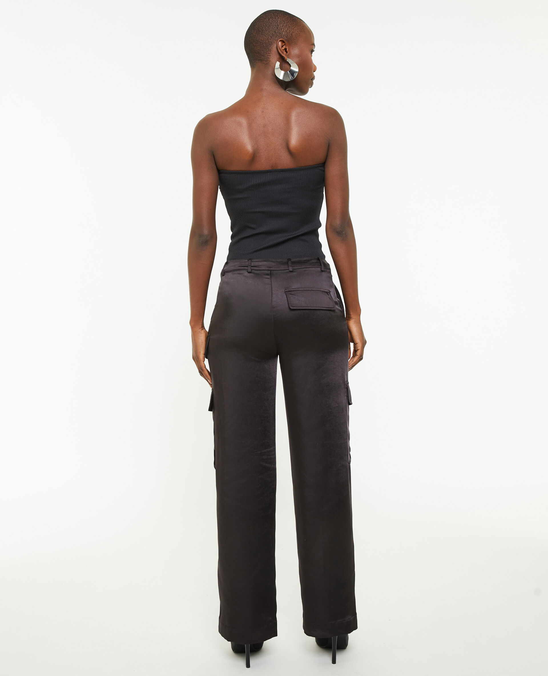 Pantalon cargo en satin - Noir