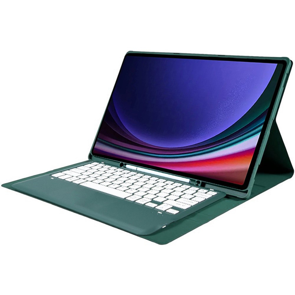Samsung Galaxy Tab S9 Ultra Leder Tasche mit abnehmbarer Bluetooth Tastatur Keyboard   S-Pen Halterung (QWERTY) - Dunkelgrün