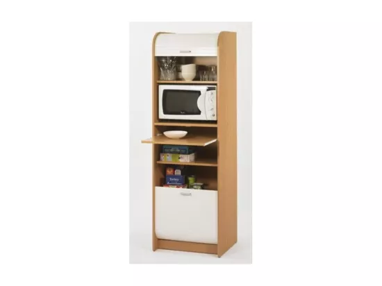 Grand meuble colonne de cuisine micro onde bois clair et blanc Nantes