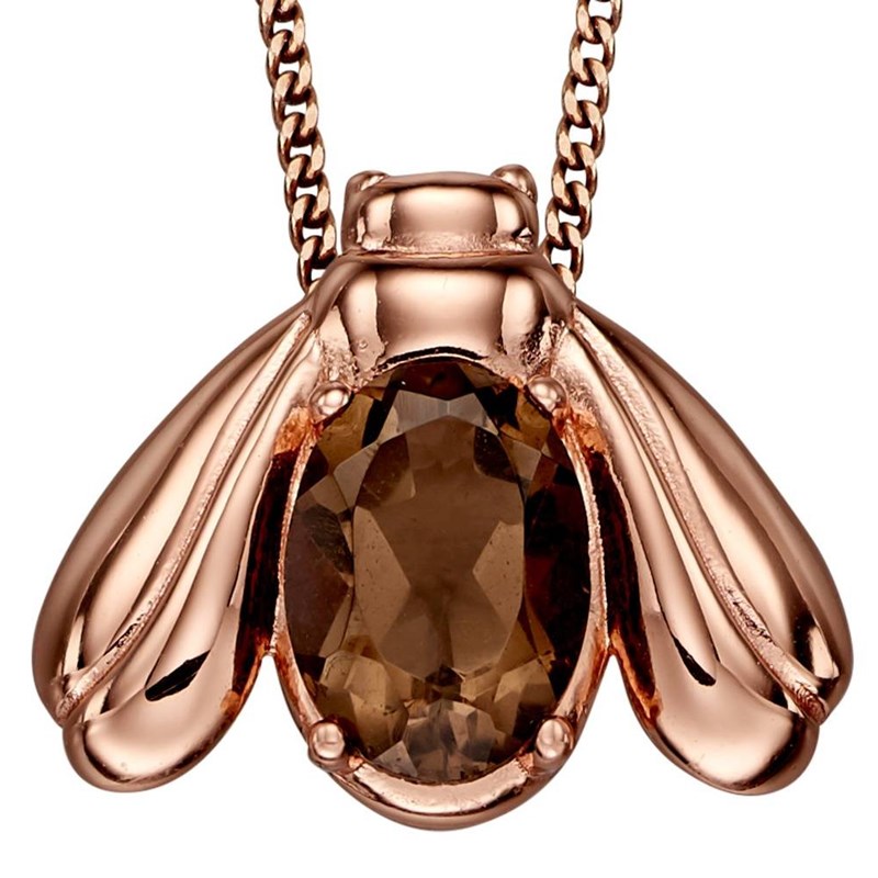 Collier abeille quartz fumé plaqué or rose en argent 925/1000