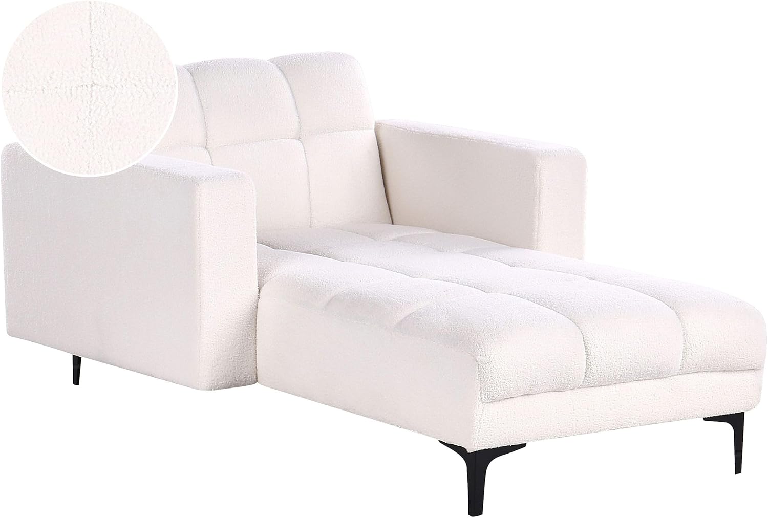 Beliani Chaiselongue Bouclé Stoff weiß gesteppt mit Verstellbarer Rückenlehne Alnes