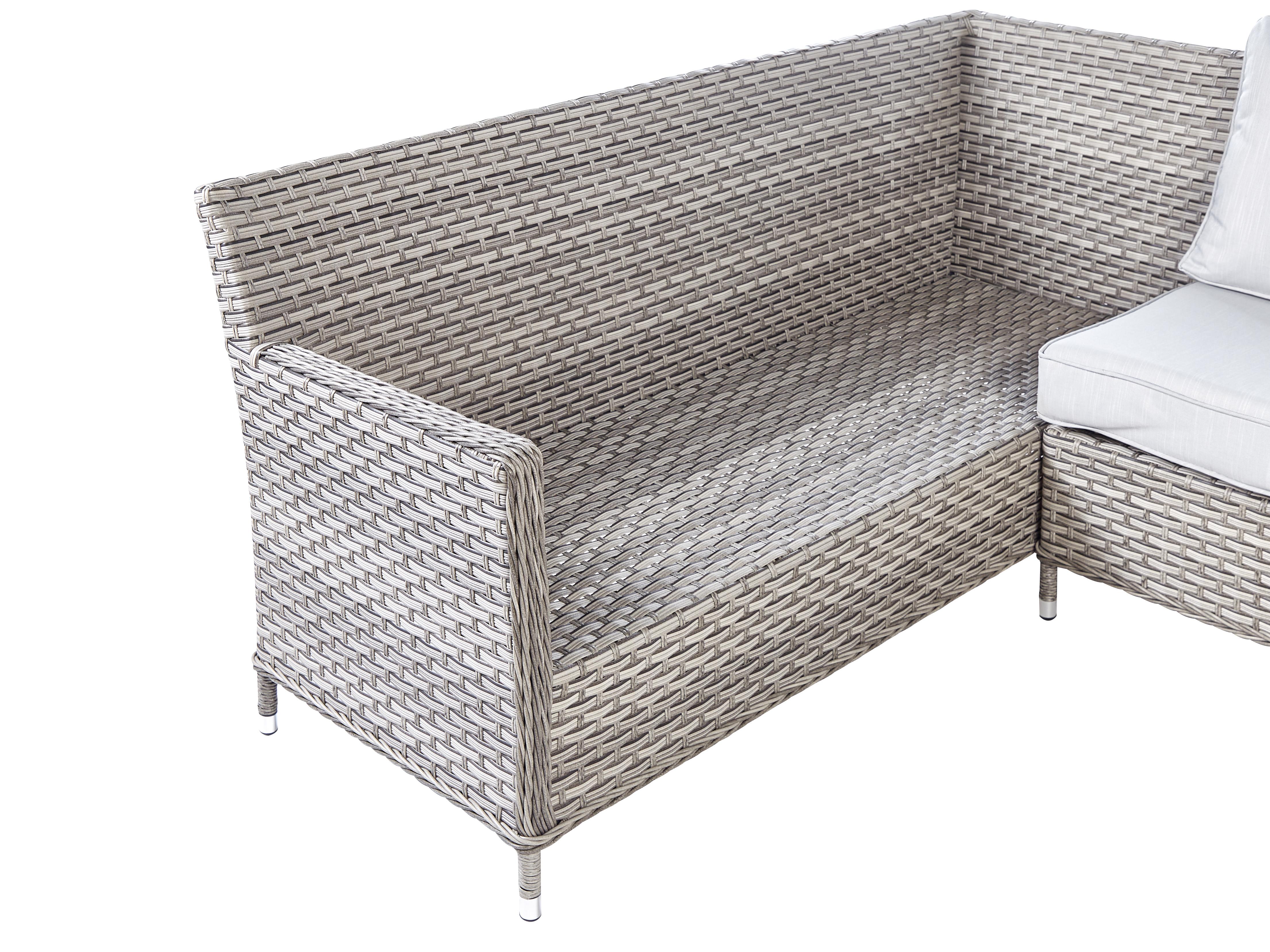 Loungeset met tafel en ottomaan 9-zits LACONA rechtszijdig PE rotan Lichtgrijs