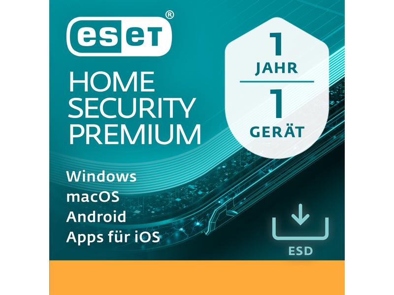ESET HOME Security Premium ESD, Vollversion, 1 User, 1 Jahr Der Premiumschutz für Ihr digitales Leben – Stärken Sie Ihren Schutz dank Passwort-Manager, Verschlüsselung sensibler Dateien und modernster Bedrohungserkennung