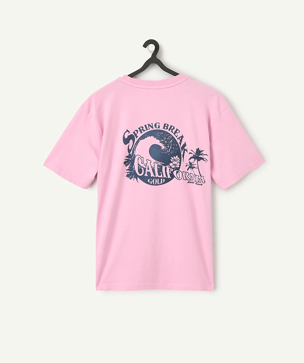 t-shirt manches courtes garçon en coton bio rose motif spring break